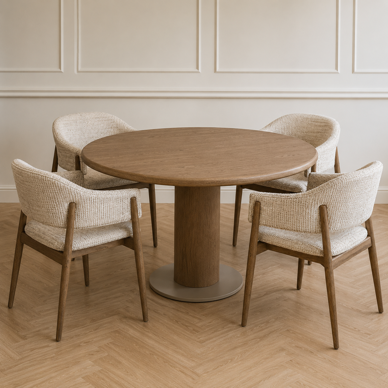 Ronde massief eiken tafel met ronde randafwerking.