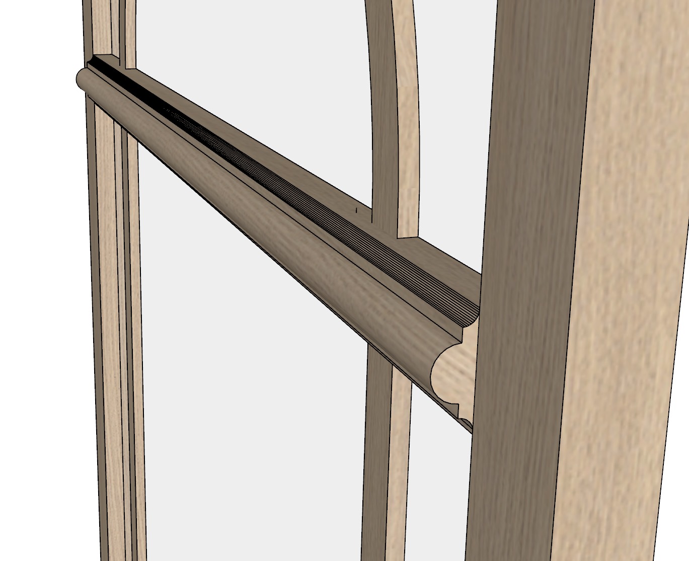 SketchUp detail van houten deurconstructie en greepprofiel